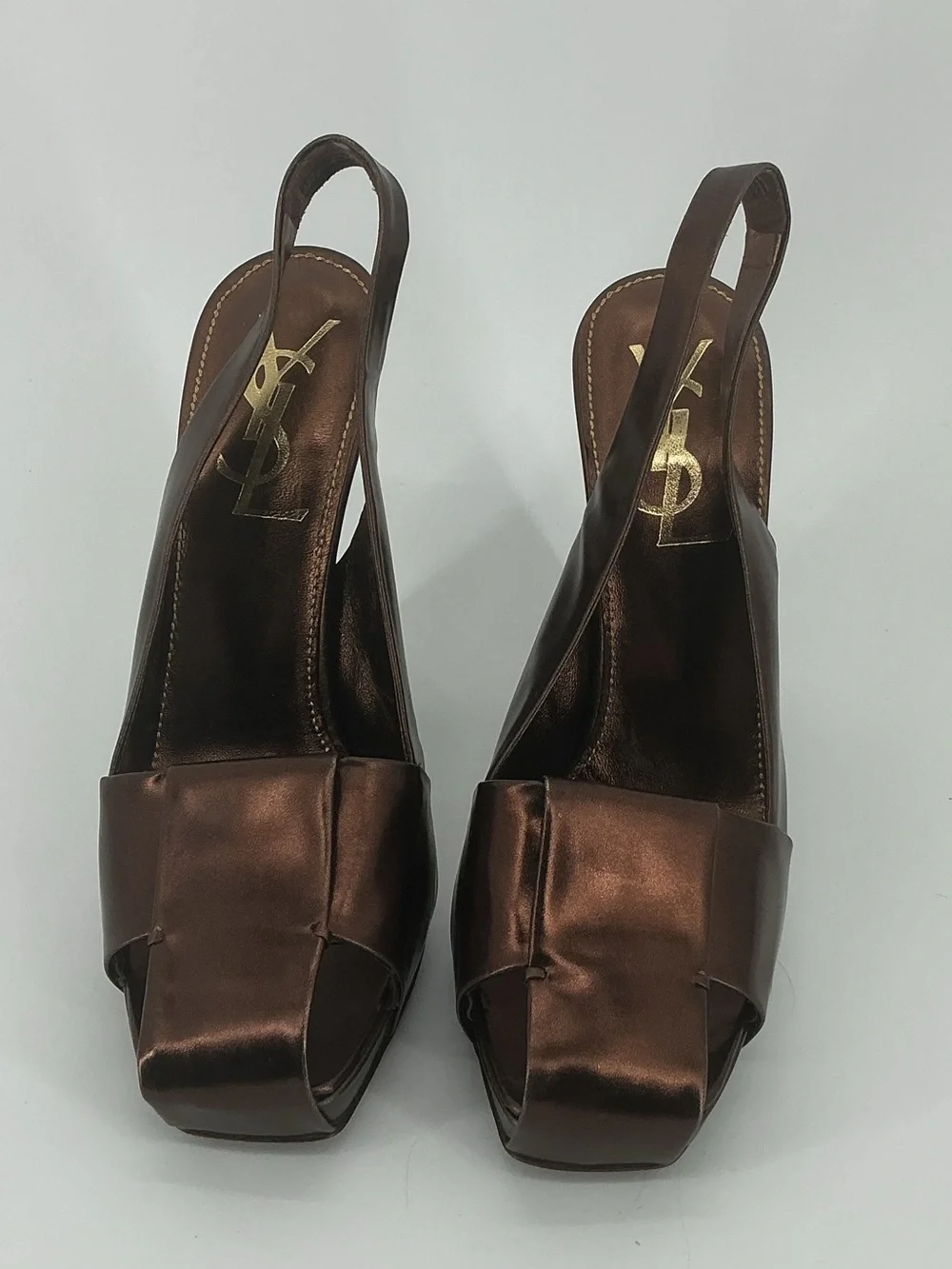 Yves Saint Laurent YSL Bronze Metallic Leather Slingback Heels 38.5